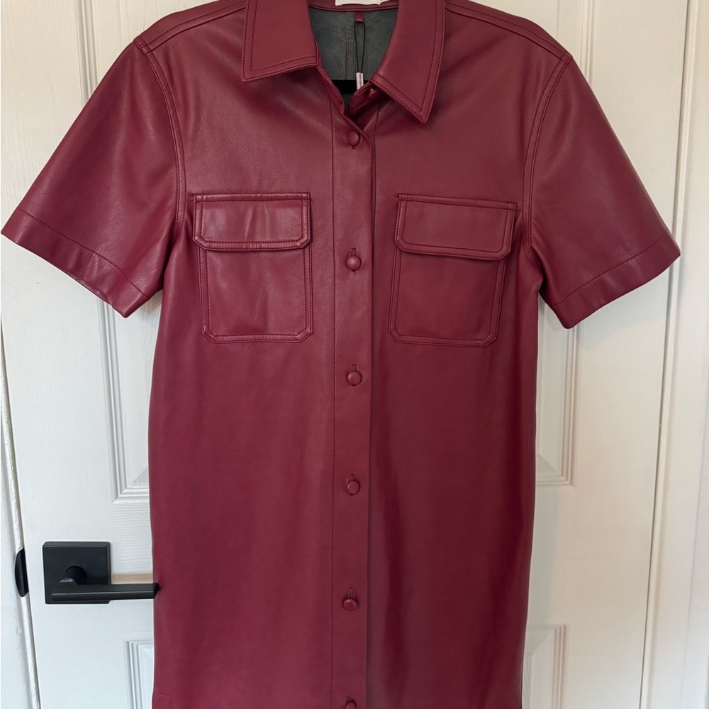 Avec Les Filles burgundy button down vegan leather dress size S - Picture 2 of 9